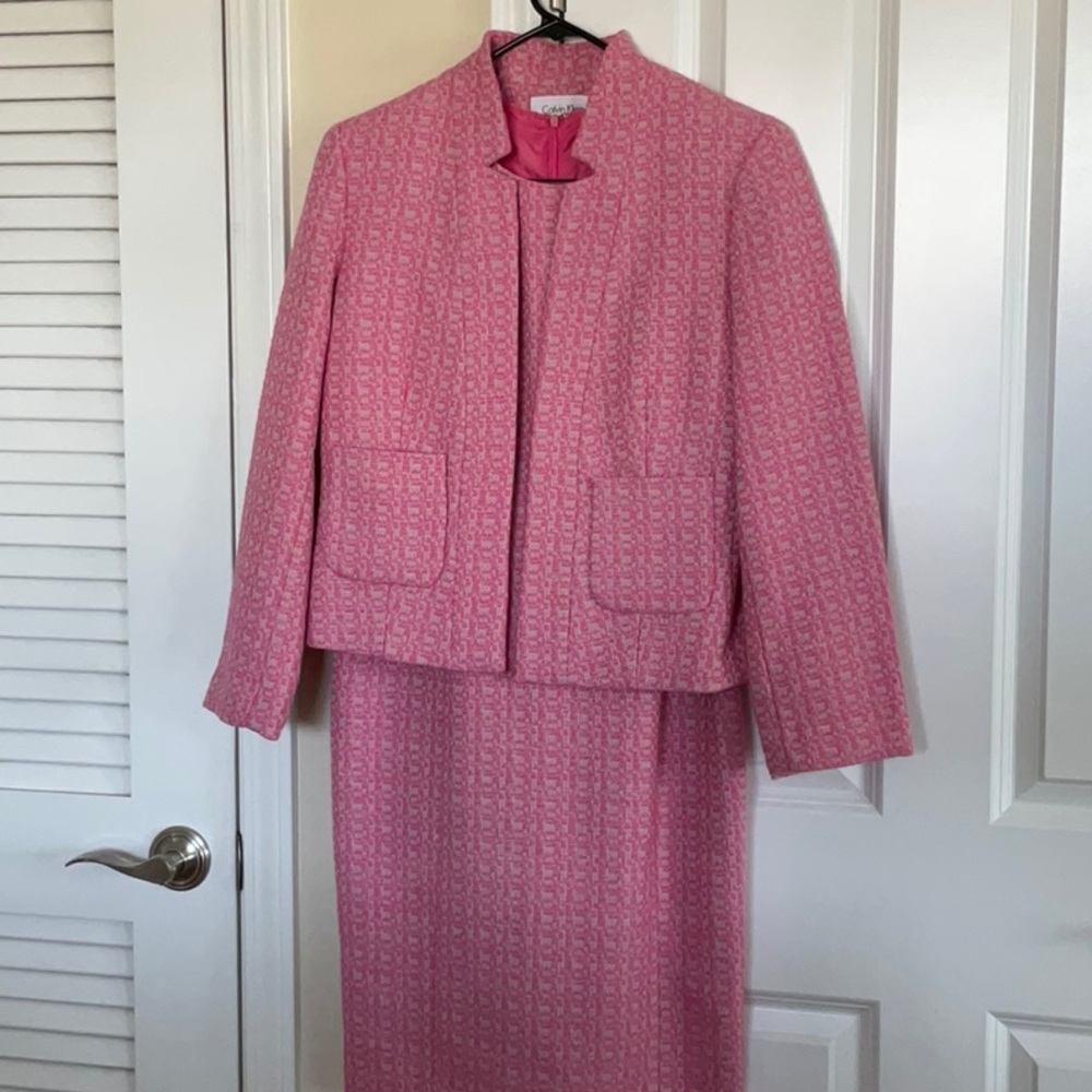 🔥Sale! 🎀 Pink Tweed Calvin Klein Dress Suit! EUC